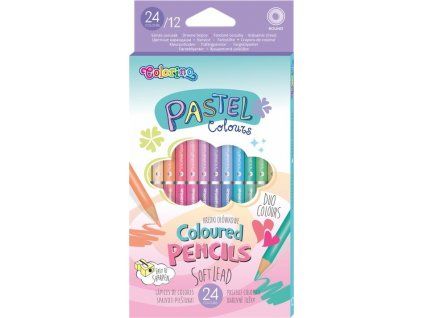 Colorino oboustranné pastelky kulaté, sada 12 ks, 24 pastelových barev, tuha vlepena po celé délce