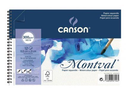 Canson Montval akvarelový blok 300 g, kroužková vazba, formát 13,5 x 21 cm, 12 listů