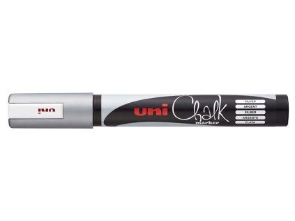 Uni Chalk Marker PWE-5M křídový popisovač stříbrný, šířka stopy 1,8–2,5 mm
