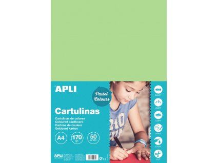 Barevný papír Apli A4 170 g/m2 světle zelený, hladký matný polokarton