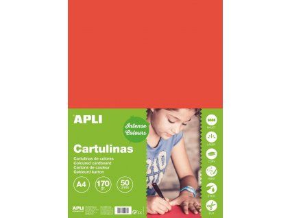 Barevný papír Apli A4 170 g/m2 červený, hladký matný polokarton pro tvoření