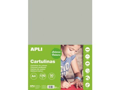 Barevný papír Apli A4 170 g/m2 šedý, hladký matný polokarton na tvoření