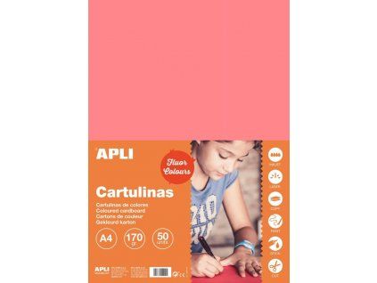 Barevný papír Apli A4 170 g/m2, fluo růžová, hladký matný polokarton