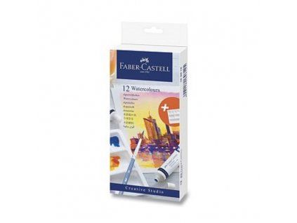 Faber-Castell Watercolours sada 12 akvarelových barev v 9 ml tubách, míchací paleta a štětec č. 6