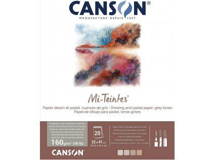 Canson Mi-Teintes lepený blok 20 listů 32x41 cm 160 g, šedé tóny, papír na pastel