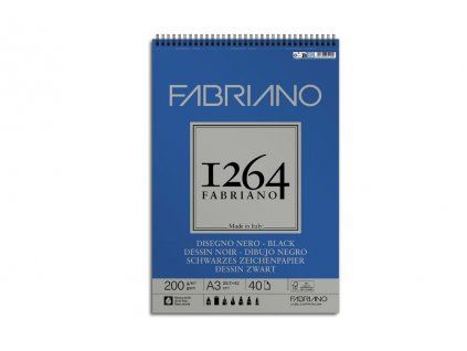 Fabriano 1264 Black blok s černým papírem A5, 200 g, 20 listů, drátěná vazba