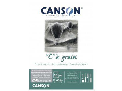 Canson C A Grain lepený skicák A4, 30 listů 250 g/m2, šedý papír
