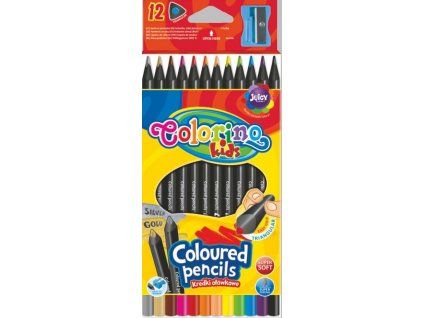 Colorino trojhranné pastelky s černým dřevem, sada 12 barev s ořezávátkem