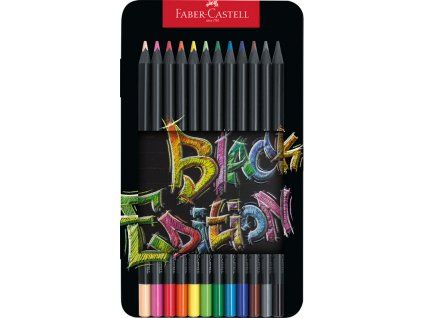 Faber-Castell Black Edition trojhranné pastelky, sada 12 barev v plechové krabičce