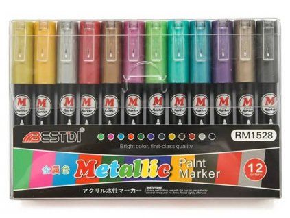 BestDi metalické akrylové popisovače sada 12 ks, šířka stopy 1-2 mm