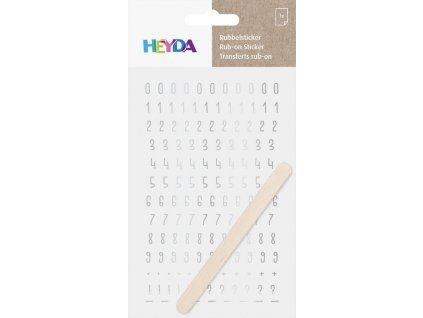 Heyda propisot stříbrný 10x19 cm, arch suchých obtisků s motivy číslic