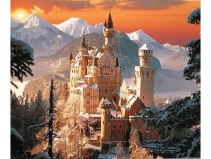 Diamantové malování 30x40 cm s motivem hradu Neuschwanstein v zimní krajině