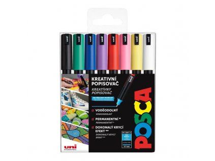 Sada popisovačů Uni Posca PC-1MR, 8 ks v základních barvách, jemný hrot