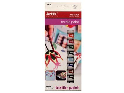 Artix Paints sada 12 barev na textil, každá tuba 12 ml, pro bavlnu a len
