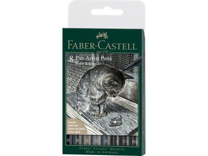 Faber-Castell Pitt Artist Pen Brush Black & Grey, sada 8 ks v plastovém pouzdru