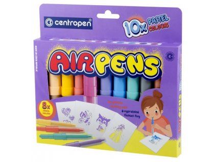 Centropen 1500 foukací fixy na papír, sada 10 pastelových barev + 8 šablon