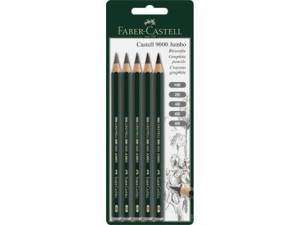 Sada 5 grafitových tužek Faber-Castell 9000 Jumbo, tvrdosti HB, 2B, 4B, 6B, 8B, blistr