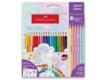Faber-Castell Colour Grip akvarelové pastelky, sada 18+6 ks, motiv Jednorožec