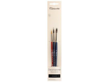 Sada syntetických štětců Tintoretto 8208 Ceramica pro keramiku a porcelán, blistr 3 ks