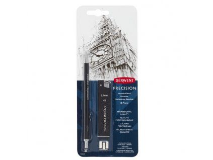 Mikrotužka Derwent Precision 0,7 mm HB s kovovým tělem a vestavěnou gumou