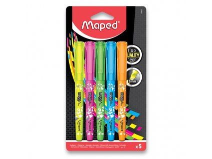Maped Fluo'Peps Pen zvýrazňovače, sada 5 ks, seříznutý hrot, stopa 1 a 5 mm