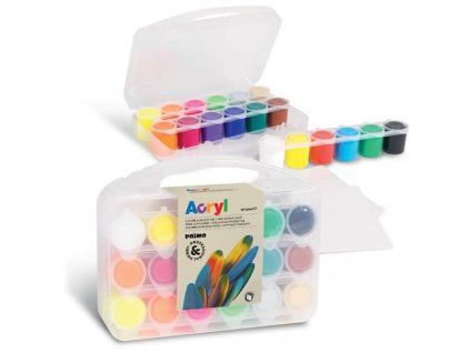 Sada akrylových barev Primo 18 x 25 ml, 2 miniplátna a kelímky v plastovém kufříku