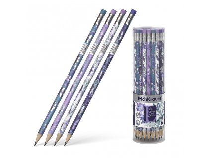 Trojhranná grafitová tužka ErichKrause HB s gumou, motiv Lavender, stupeň tvrdosti HB
