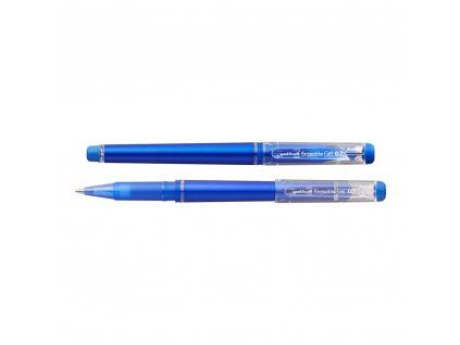 UNI Erasable Gel gelové gumovací pero s víčkem, modré, kovově zbarvené tělo