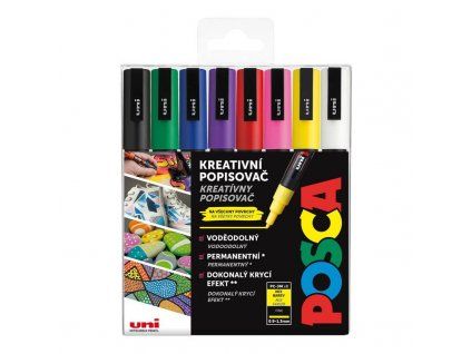 Uni Posca PC-3M 0,9-1,3 mm sada 8 základních barev, akrylový popisovač