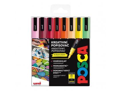 Uni Posca PC-3M SUMMER sada 8 akrylových popisovačů v teplých tónech, šířka stopy 0,9-1,3 mm