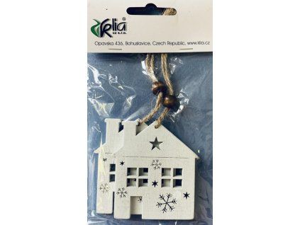 Dřevěný dekorační domeček z překližky, bílý, výška 7 cm, šířka 5,5 cm, sada 2 ks