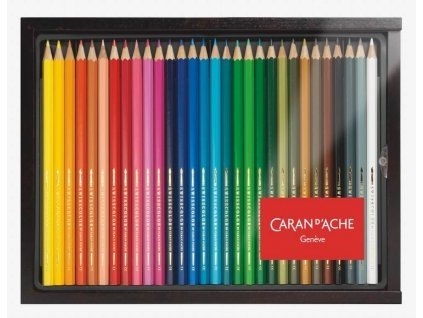 Caran D'ache Swisscolor sada 30 akvarelových pastelek v dřevěném dárkovém boxu