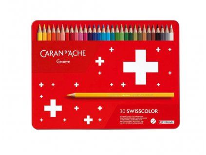Caran D'ache Swisscolor akvarelové pastelky, sada 30 barev v plechové krabičce