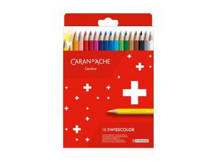 Caran d'Ache Swisscolor permanentní pastelky, sada 18 barev v kartonové krabičce