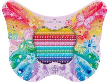 Pastelky Faber-Castell Sparkle sada 20 barev v kovové dóze ve tvaru motýlka