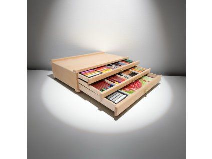 Mont Marte dřevěný organizér na stůl ze dřeva buku, 3 zásuvky, rozměry 25,5 x 10 x 40 cm