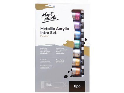 Mont Marte sada 8 metalických akrylových barev po 18 ml, tuby s neprůhledným krytím