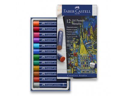 Olejové pastely Faber-Castell, sada 12 ks metalických barev s vysokou pigmentací