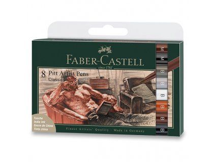 Faber-Castell Pitt Artist Pen Brush, sada 8 barev Classic, štětcový hrot B a hrot M