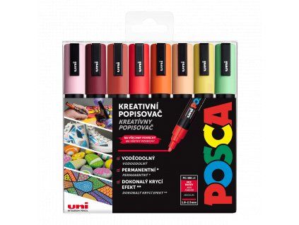 Uni Posca PC-5M SUMMER sada 8 akrylových popisovačů v teplých tónech, stopa 1,8-2,5 mm