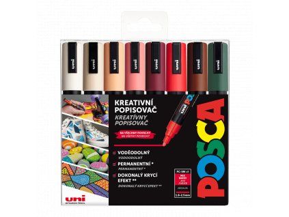 Uni Posca PC-5M AUTUMN sada 8 akrylových popisovačů v zemitých tónech, šířka stopy 1,8-2,5 mm