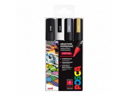 Uni Posca PC-5M akrylový popisovač sada 4 ks, mix barev, šířka stopy 1,8–2,5 mm