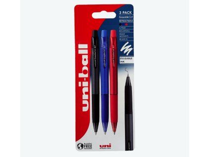 UNI Gelové gumovací pero Erasable Gel stiskací, bal. 3 ks v blistru černé, modré, červené