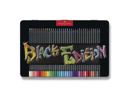 Sada 36 trojhranných pastelek Faber-Castell Black Edition v černém provedení, plechová krabička