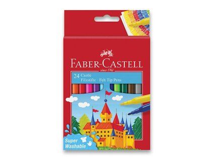 Faber-Castell dětské fixy sada 24 zářivých barev, silný hrot odolný nešetrnému zacházení