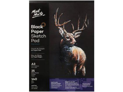 Mont Marte skicovací blok, černý papír, 140 g, A3, 25 listů