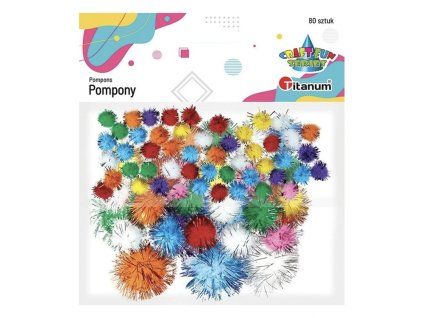 Titanum třpytivé bambulky pompomy mix barev a velikostí, balení 80 kusů