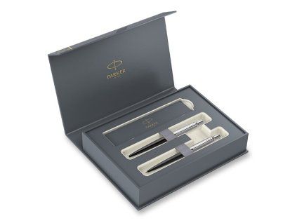Sada Parker Jotter Bond Street Black, kuličkové pero a mikrotužka s chromovými doplňky v kazetě