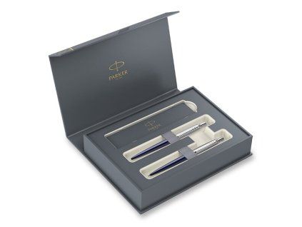 Sada Parker Jotter Royal Blue, kuličkové pero a mikrotužka s chromovými doplňky v dárkové kazetě