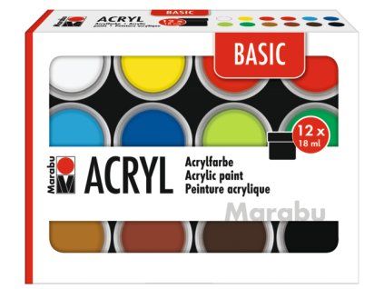 Marabu Acrylic Paints Basic sada 12 kelímků po 18 ml, krycí akrylové barvy